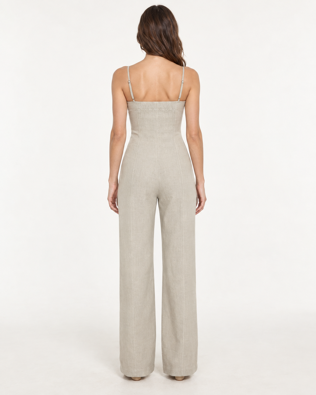 Noè Jumpsuit - Linen Bustier Wide-Leg Jumpsuit — on-model styling view B