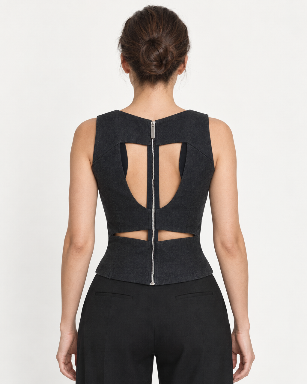 Stelly Denim Top V-Neck Corset — on-model styling view B